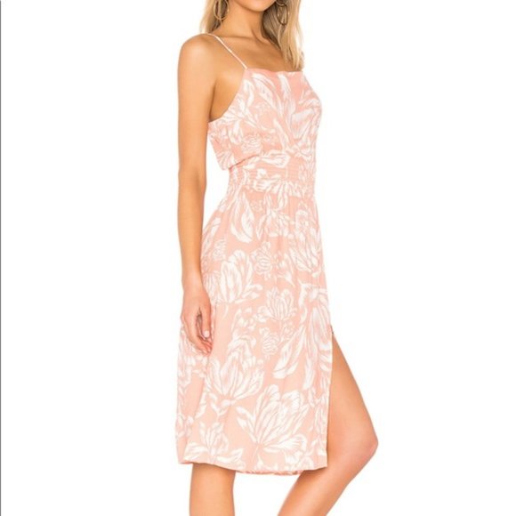 Mink Pink Coral Floral NYE Holiday Party Chic Midi Dress in Multi Color Pink - Picture 11 of 11